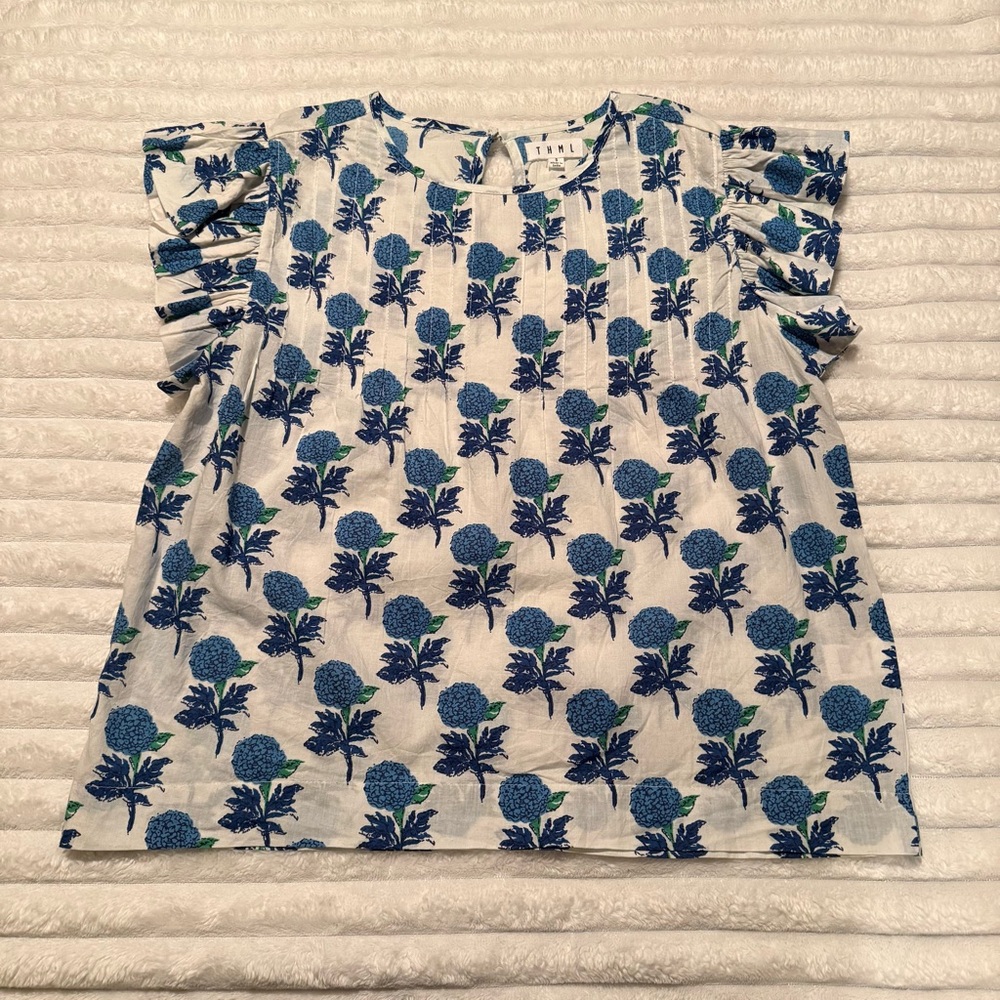 THML Blue and White Floral Blouse